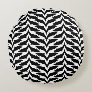Black and White Seamless Pattern - Dolphin Round Cushion