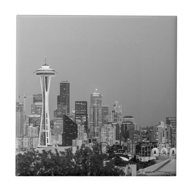 Black and White Seattle cityscape Tile (Front)