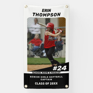 Black and White Senior Softball Outdoor Banner