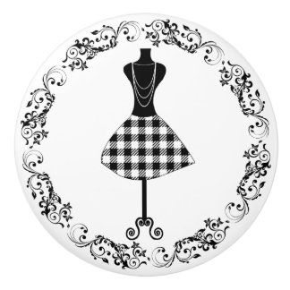 Black and White Sewing Room Bodice Dress Form Cera Ceramic Knob