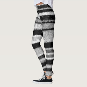 black and white shabby chic knitted bold stripes leggings