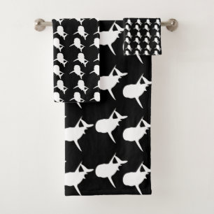 Black and white Shadow fish shark whale pattern Bath Towel Set