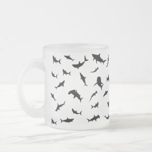 Black and white Shadow fish shark whale pattern Frosted Glass Coffee Mug