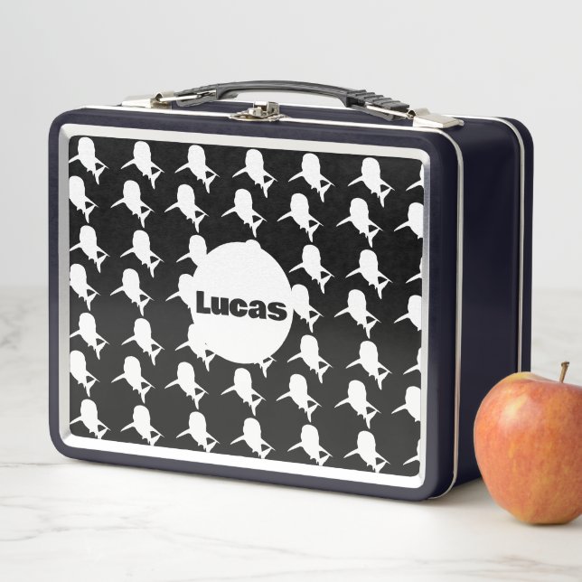 Black and white Shadow fish shark whale pattern Metal Lunch Box (In Situ)