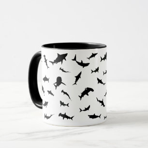Black and white Shadow fish shark whale pattern Mug
