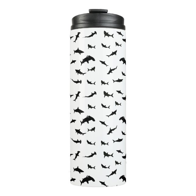 Black and white Shadow fish shark whale pattern Thermal Tumbler (Front)