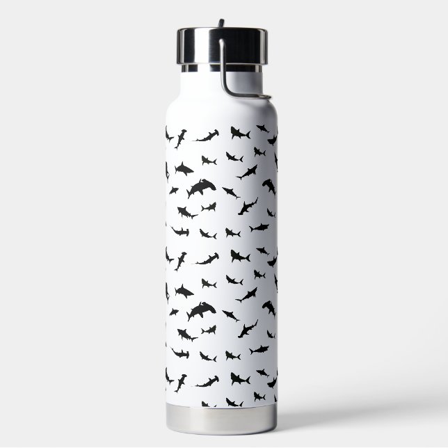 Black and white Shadow fish shark whale pattern Water Bottle (Left)