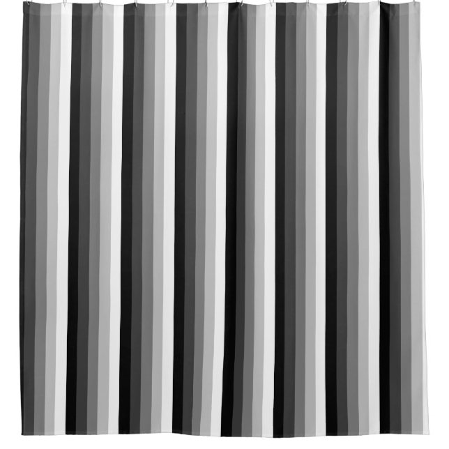 Black and white shadow stripes shower curtain (Front)
