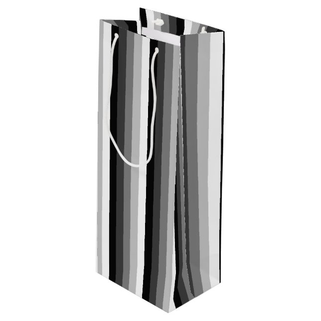 Black and white shadow stripes wine gift bag (Front Angled)