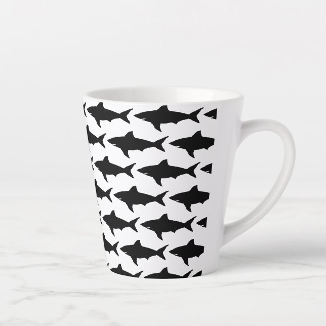 Black and white shark fish pattern café  latte mug (Right)