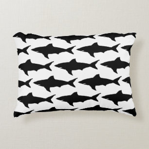 Black and white shark fish pattern zippered decorative cushion