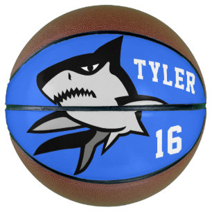 Black and White Shark on Blue White Letters Basketball