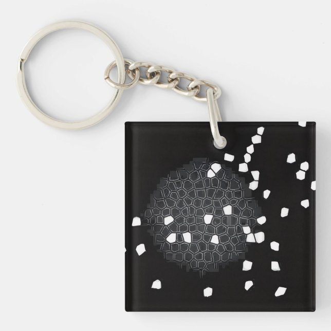 Black and White Shattered Puzzle Keychain (Front)