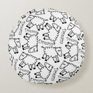 Black and White Sheep Doodle Pattern Round Cushion