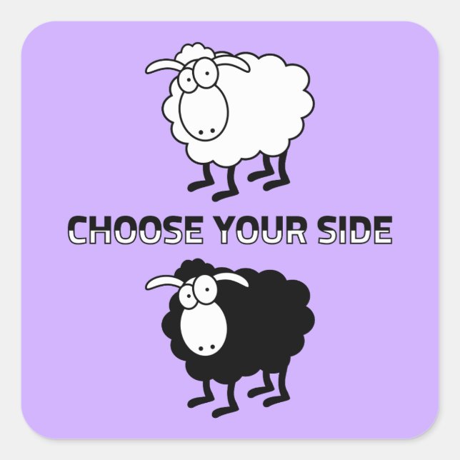 Black and white sheep square sticker (Front)