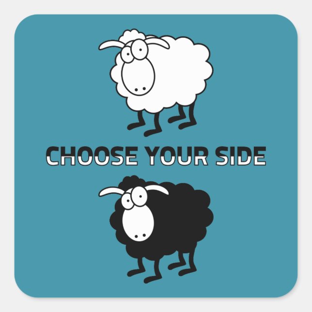 Black and white sheep square sticker (Front)