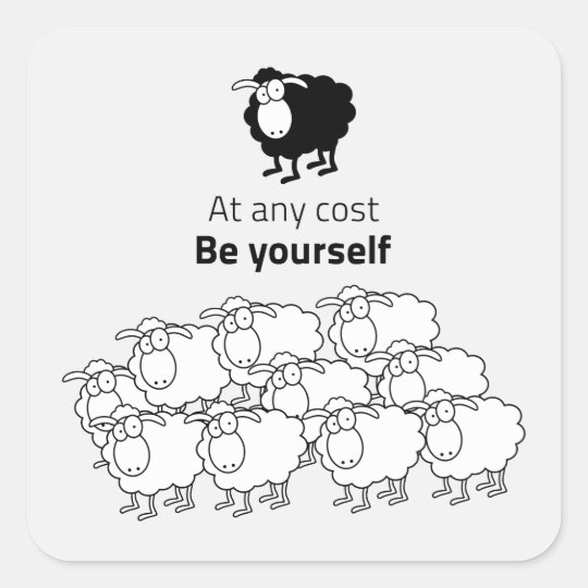 Black and white sheep square sticker