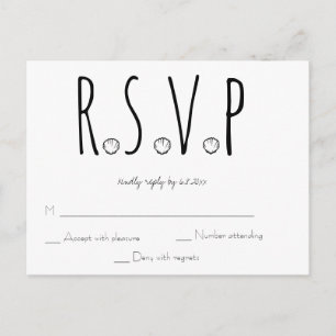 Black and White Shell Beach Wedding RSVP Card