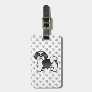 Black And White Shih Tzu Cartoon Dog & Custom Text Luggage Tag