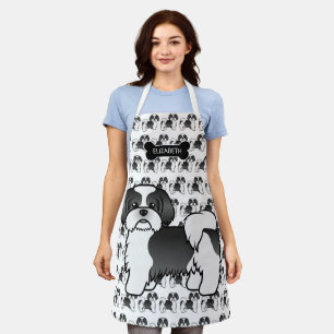Black And White Shih Tzu Cartoon Dog & Name Apron