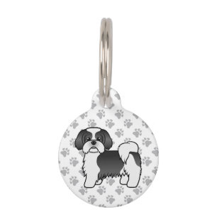 Black And White Shih Tzu Cartoon Dog & Pet's Info Pet Tag