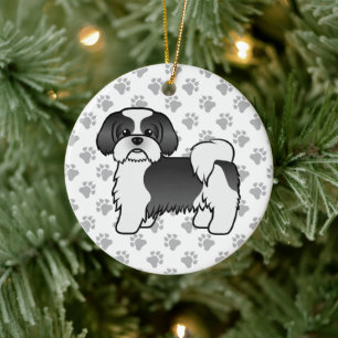 Black And White Shih Tzu Cute Cartoon Dog Ceramic Tree Decoration