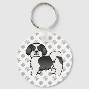 Black And White Shih Tzu Cute Cartoon Dog Key Ring