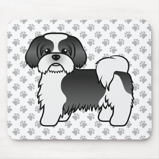 Black And White Shih Tzu Cute Cartoon Dog Mouse Mat (Front)
