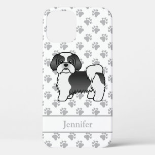 Black And White Shih Tzu Cute Cartoon Dog & Name iPhone 12 Pro Case