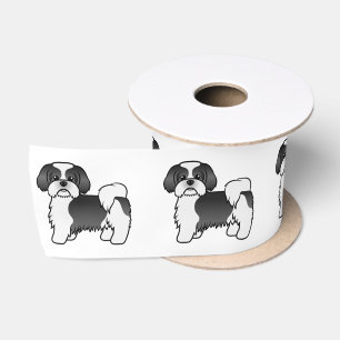 Black And White Shih Tzu Cute Cartoon Dog Satin Ribbon