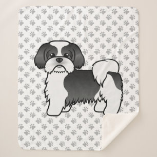Black And White Shih Tzu Cute Cartoon Dog Sherpa Blanket