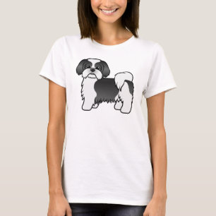 Black And White Shih Tzu Cute Cartoon Dog T-Shirt