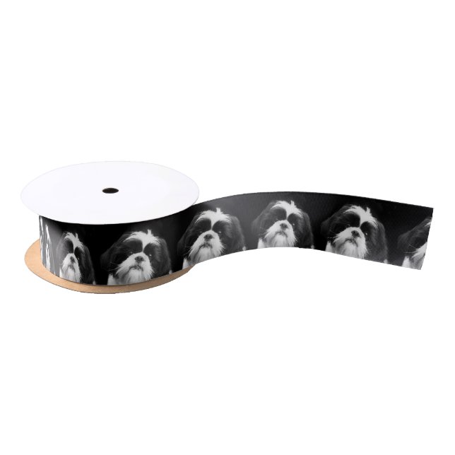 Black and white shih tzu dog Satin Ribbon (Spool)