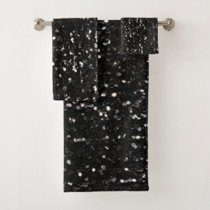 Black and white shiny glitter sparkles bath towel set