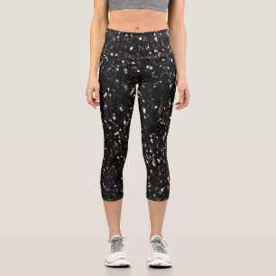 Black and white shiny glitter sparkles capri leggings