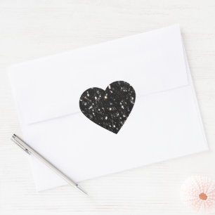 Black and white shiny glitter sparkles heart sticker