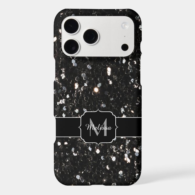 Black and white shiny glitter sparkles Monogram (Back)