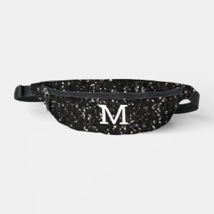 Black and white shiny glitter sparkles Monogram Bum Bags