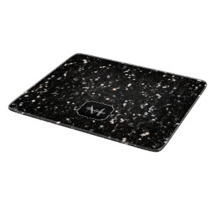Black and white shiny glitter sparkles Monogram Cutting Board