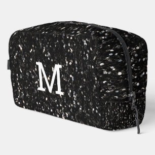 Black and white shiny glitter sparkles Monogram Dopp Kit
