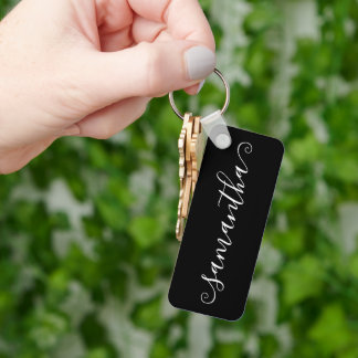 Black and White Short Curly Swash Signature Name Key Ring