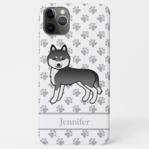 Black And White Siberian Husky Cartoon Dog & Name iPhone 11 Pro Max Case
