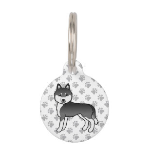 Black And White Siberian Husky Cute Cartoon Dog Pet Tag