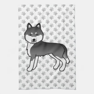 Black And White Siberian Husky Cute Cartoon Dog Tea Towel