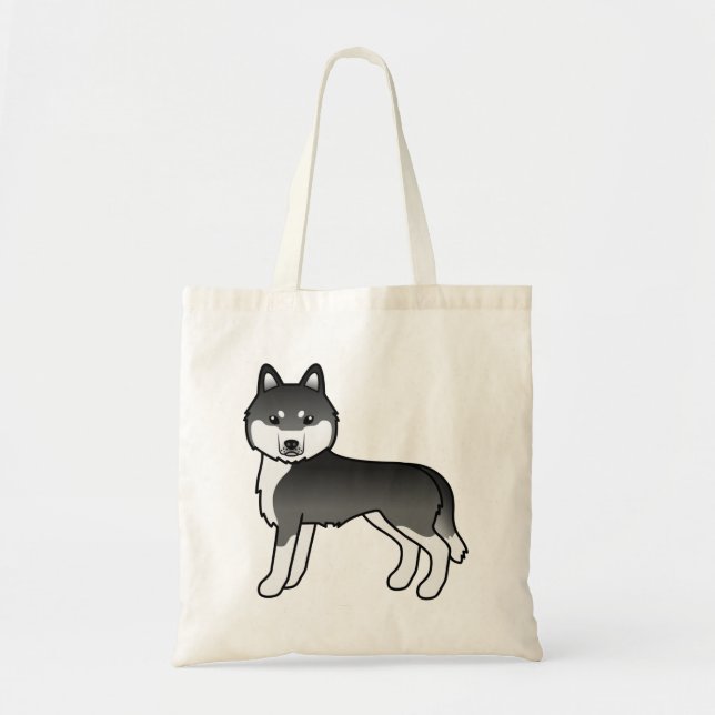 Black And White Siberian Husky Cute Cartoon Dog Tote Bag (Front)