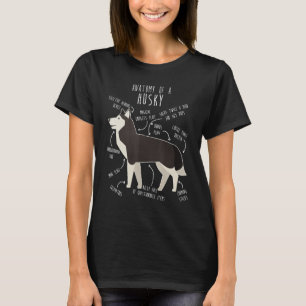 Black and White Siberian Husky Dog Anatomy  Pet Mo T-Shirt