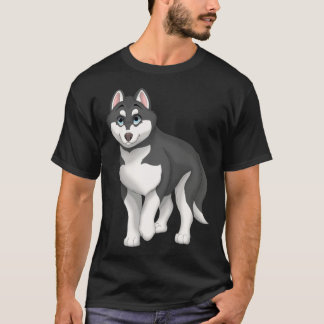 Black and White Siberian Husky Dog with Blue Eyes T-Shirt