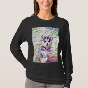 Black And White Siberian Husky Puppy On Brown Gras T-Shirt
