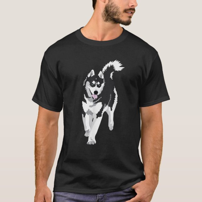 black and white Siberian Husky Snow Dog  T-Shirt (Front)