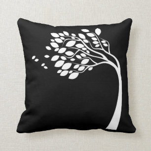 Black and White Side Swept Tree Silhouette Pillow